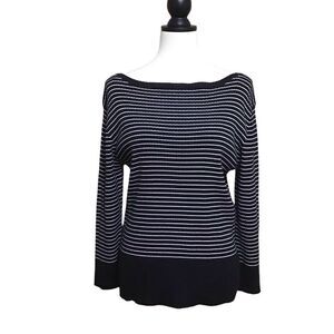 Jones New York Sport Black Striped Cotton Sweater XL